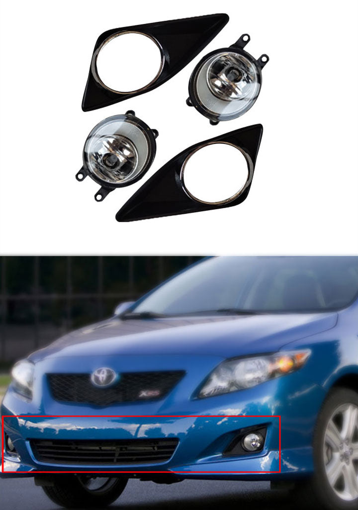 Complete Front Bumper Fog Light Kit For 2011-2013 Toyota Corolla – Halogen, Black Housing, Clear Lens, 6-Piece Set